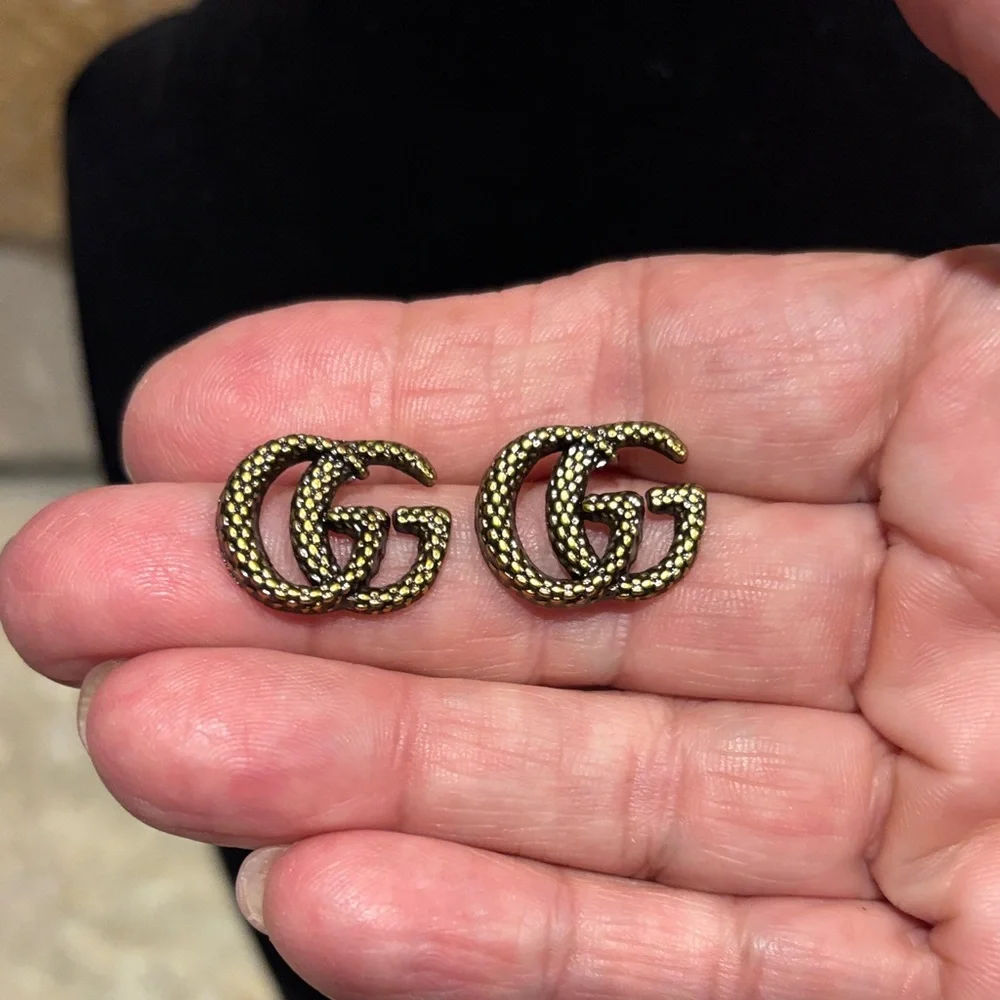 Gold GG Logo Stud Earrings - Picture 2 of 4